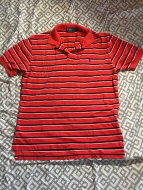 Polo by Ralph Lauren Red Polo Shirt with Navy & White Stripes